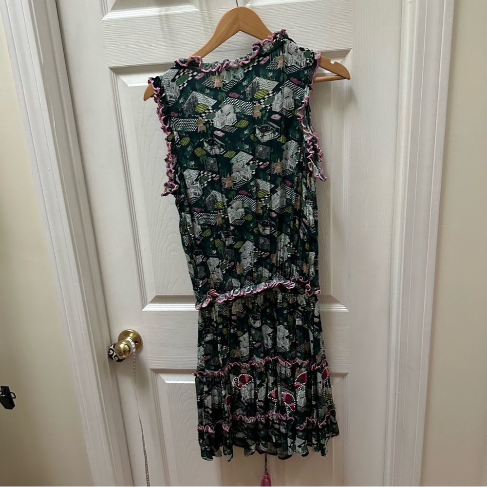 TAJ by Sabrina Crippa flamingo vacation midi Dress green pink tank long large - Picture 9 of 11